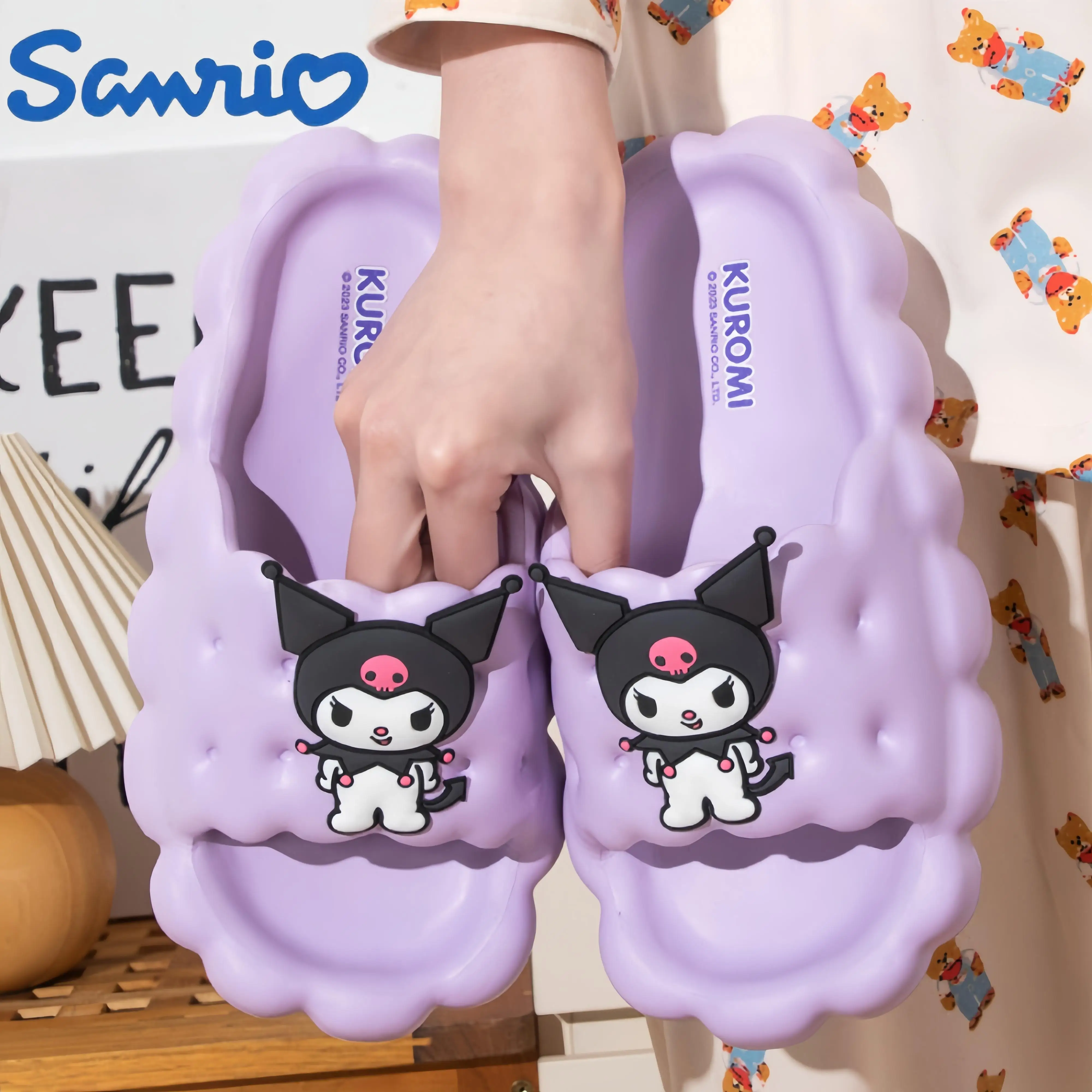 

Sanrio Slippers Hello Kitty Cinnamoroll Kuromi Slippers Kawaii Women Indoor Slippers Comzy Anti-Slip House Flat Slipper