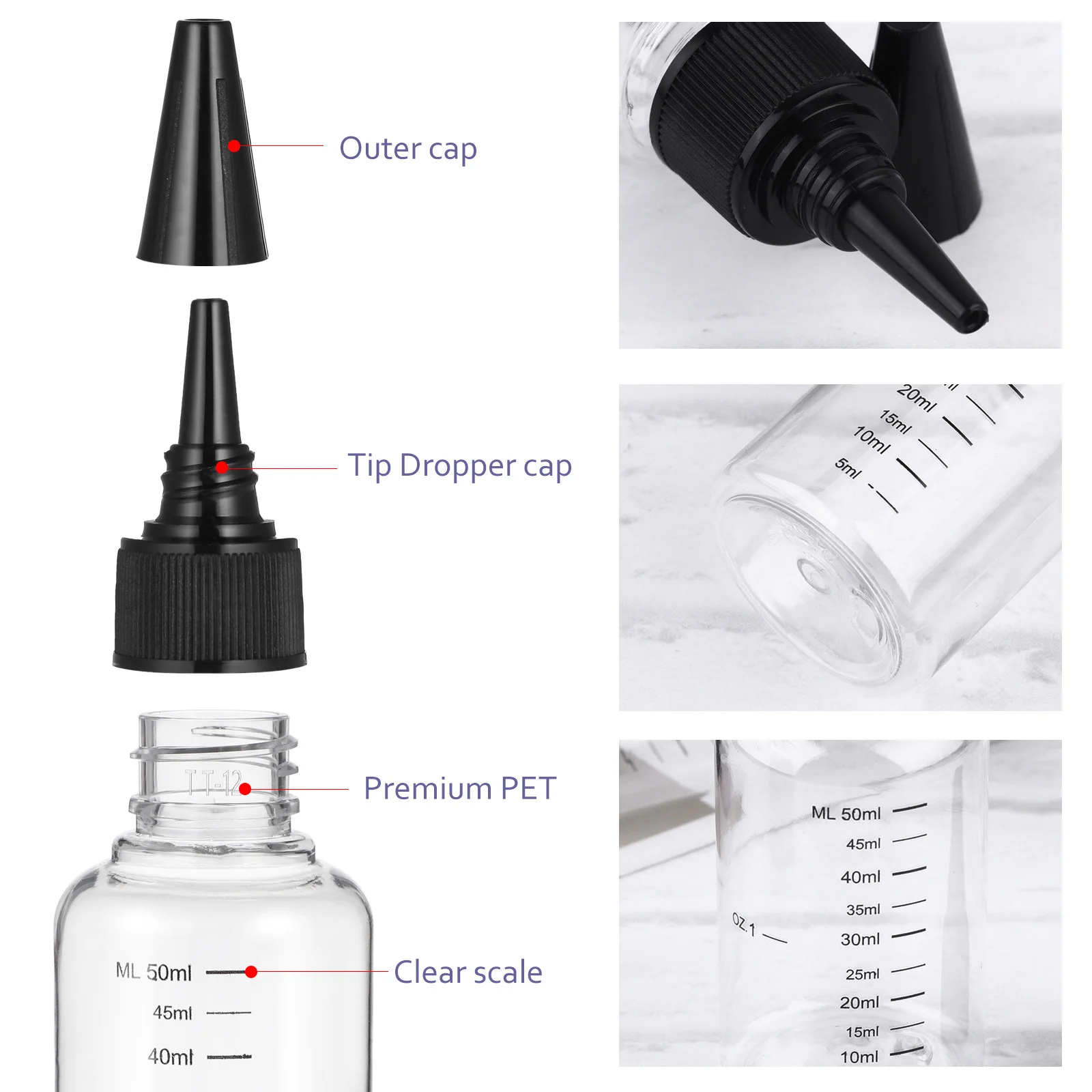 

1Pack 50Ml Squeezable Transparent Travel Bottles Portable Dropper with Scale Leakproof Tip Design for Essential Oils Perfume