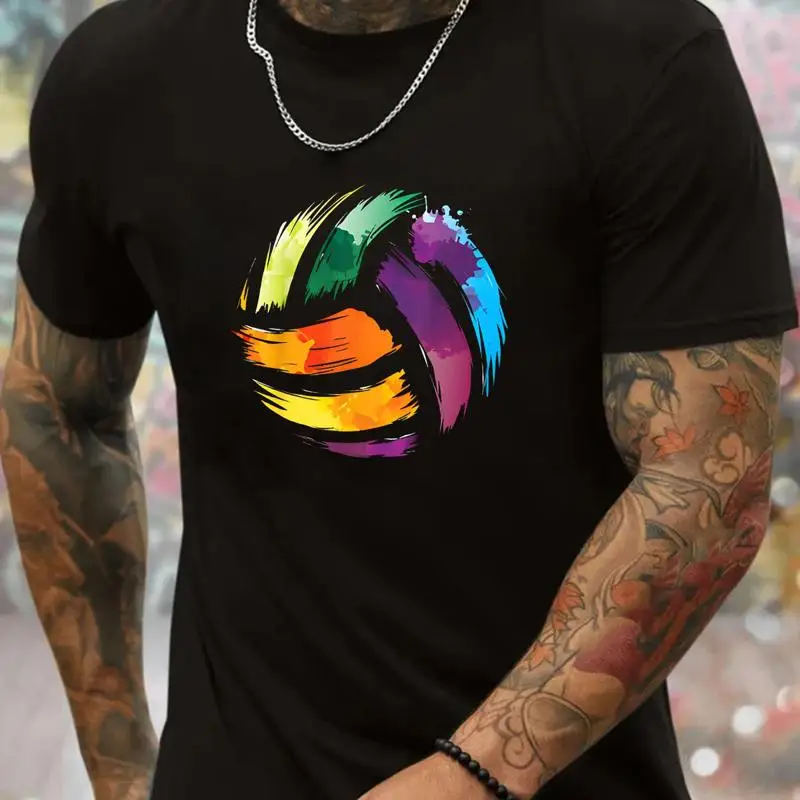 Men's Geometric Volleyball Print Crew Neck T Shirt Lightweight Breathable Summ