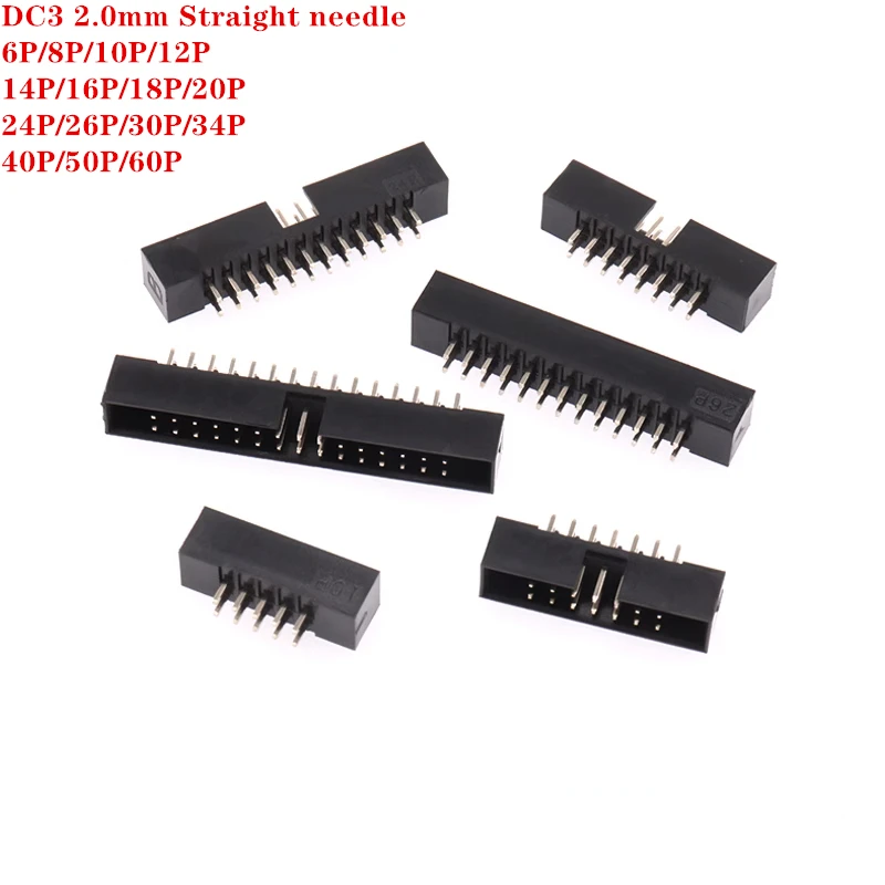 

10Pcs 2mm 2.0mm Pitch DC3 Male Connector 6P 8P 10P 12 14 16 18 20 24 26 30 34 40 44 50 60 Pin DIP Straight Box Header IDC Socket