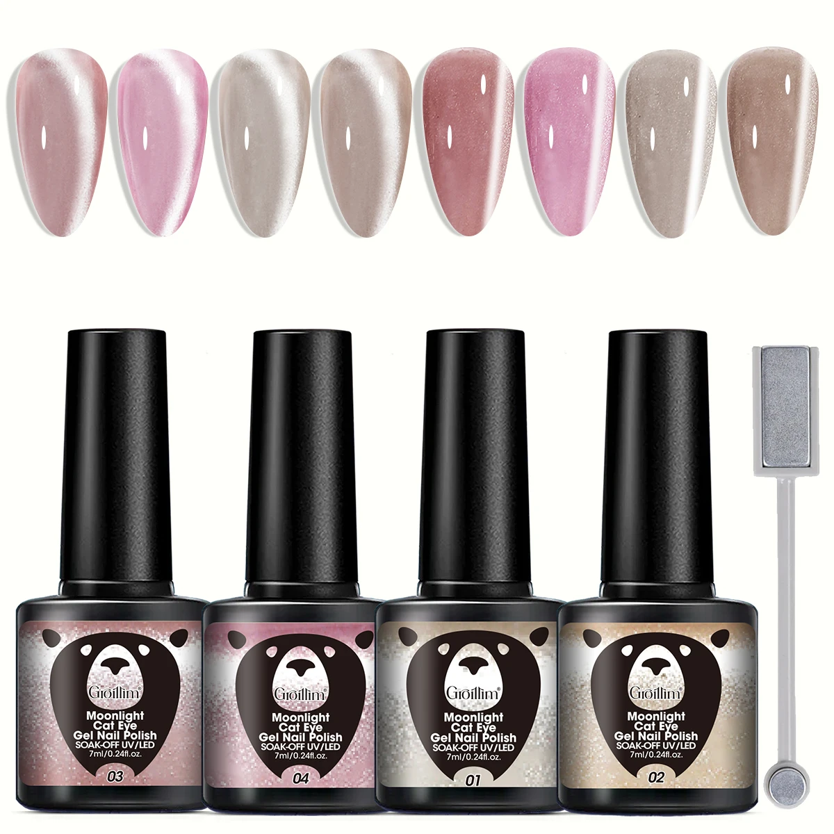 

Гель-лак для ногтей Groillim 0,24 унции с магнитом, стойкий блестящий эффект кошачьего глаза, быстросохнущий/светодиодный гель для ногтей, не для удаления