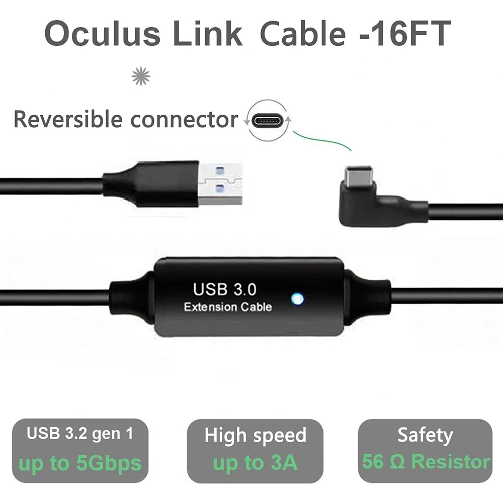 ABKQ-VR Data Cable, Type A To Type C Vr Data Extension Cable For Oculus Quest Headsets And Gaming Computers