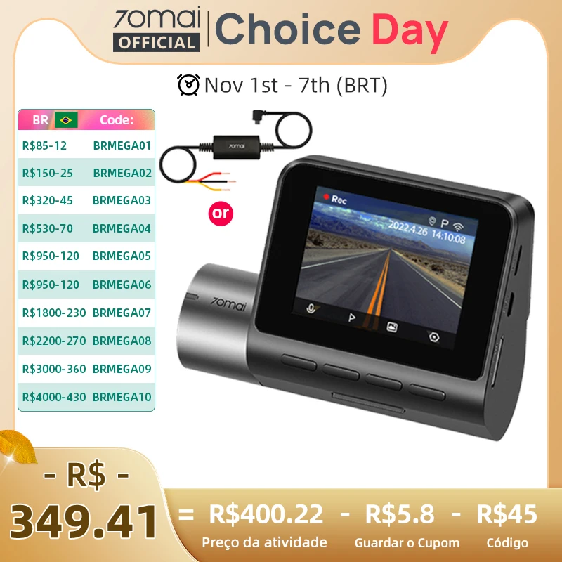 70mai a500s gravador carro dvr câmera frontal a500s 1944p visão noturna 70mai dash cam pro plus embutido gps wifi suporte câmera traseira