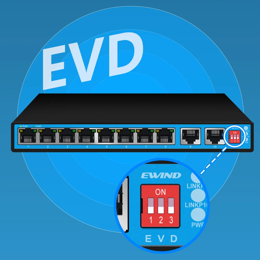 EWIND-interruptor POE de 4/8 puertos, conmutador Ethernet de 10/100Mbps con 2 puertos de enlace ascendente, adaptador de corriente externo,