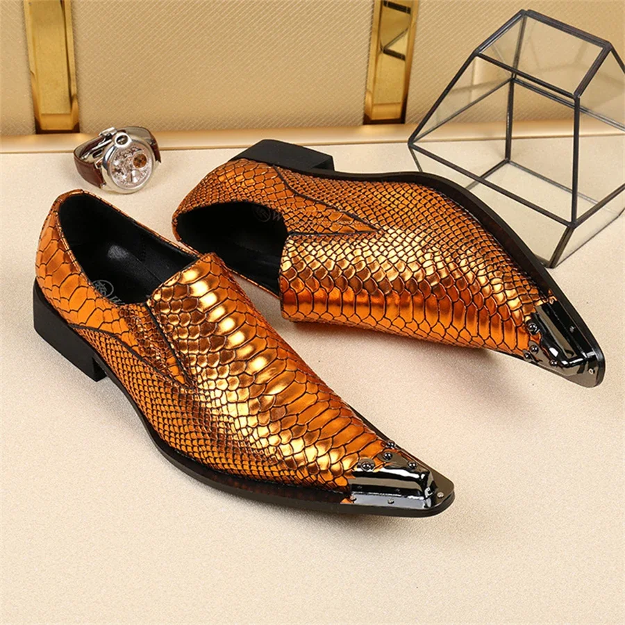 Oxford Shoes For Men Italian Brand Sapato Social Masculino Crocodile Skin Leather Slip on Loafers Pointed Toe Dress Shoes