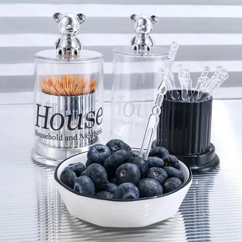 1pc Acrylic Toothpick Box Dispenser Jars with Lids Set Cute Decor Storage Containers for Cotton Ball, Cotton Swab Storage Tank