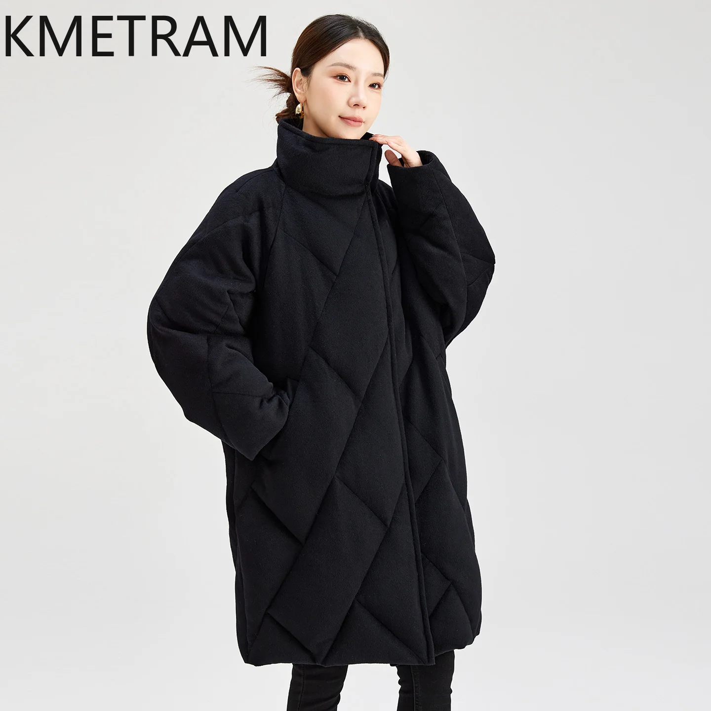KMETRAM Women's Winter Wool Puffer Jacket Thickened 95% Goose Down Jackets Casual Stand Collar Mid-Long Coat Woman Clothing 2026