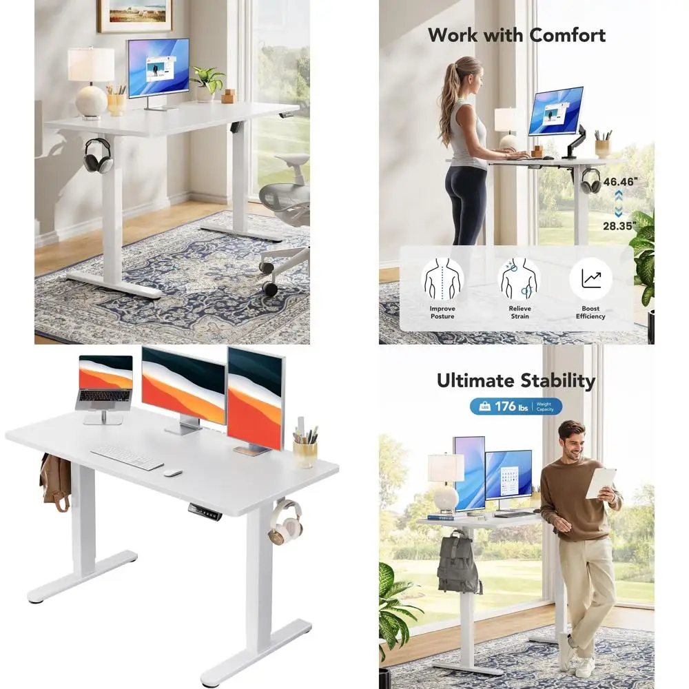 48x24 Inch Adjustable Height Desk, 4 Memory Settings, Ergonomic Sit-Stand Desk for Home Office, White