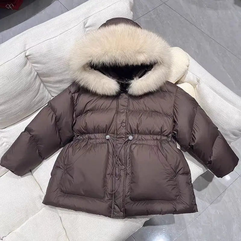 

2025 Winter Children New Style Cotton Clothes Hat Fashion and Comfortable Middle Long Boy and Girl Keep Warm Coat
