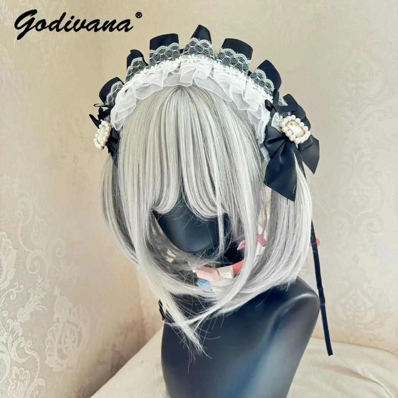 Lolita Headband Japanese Girl Black and White Halloween Hair Accessories Women's Subculture Headgear Cosplay Maid Style Hairband