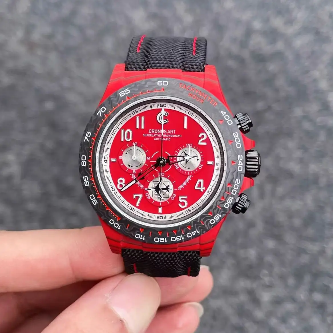 CRONUSART Men Chronograph Watch 40mm Automatic Mechanical Wristwatch Carbon Fiber Waterproof Luminous Sapphire Mirror Nylon Band