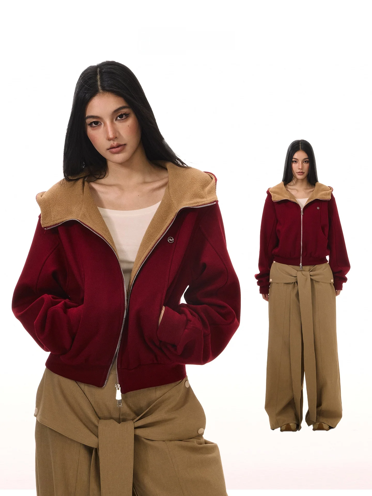 

ACME AURA New Fce Lined Oversized Zipper Jaet Women's Casual Sle Autumn Winter High End Feeling Top Ladies Faion