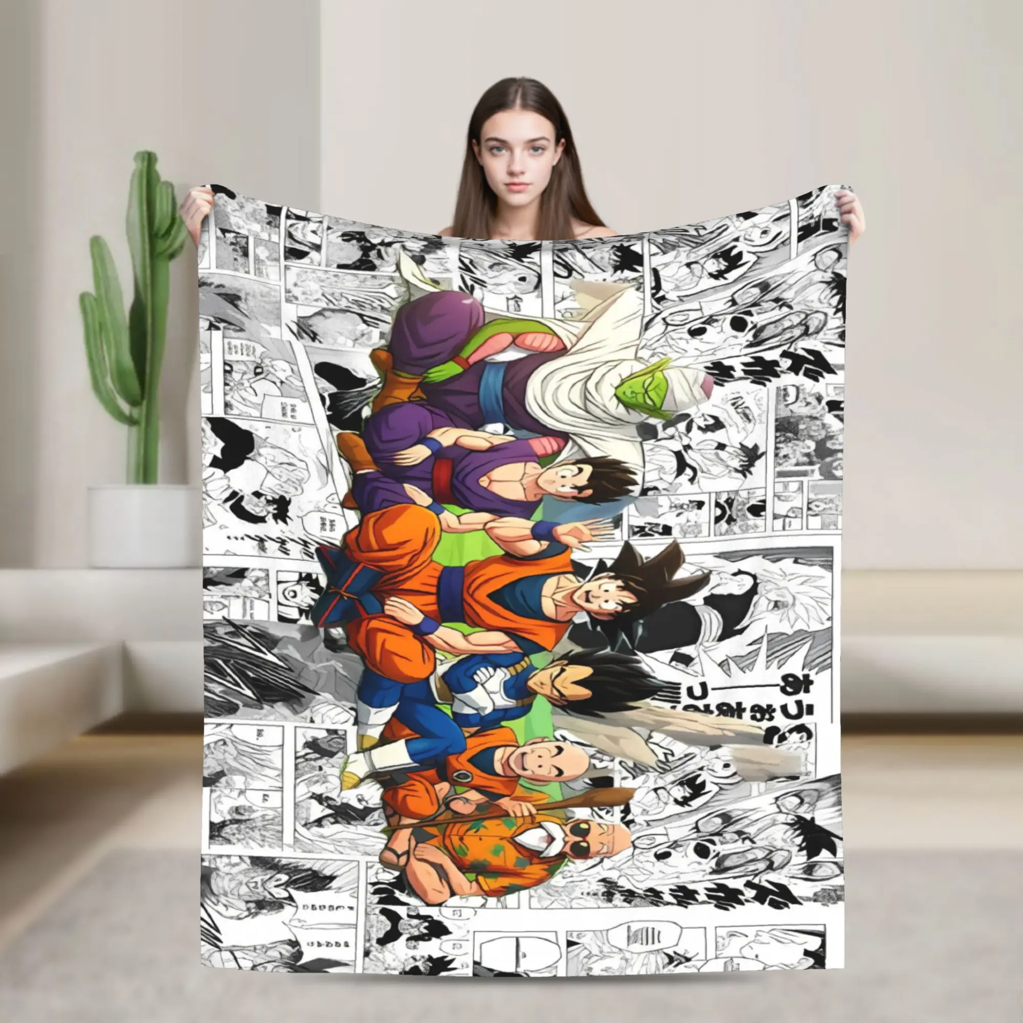 Goku Character Manga Collage Blanket Travel Flannel Throw Blanket For Couch Chair Sofa Bed Warm Soft Quality Bedspread Gift