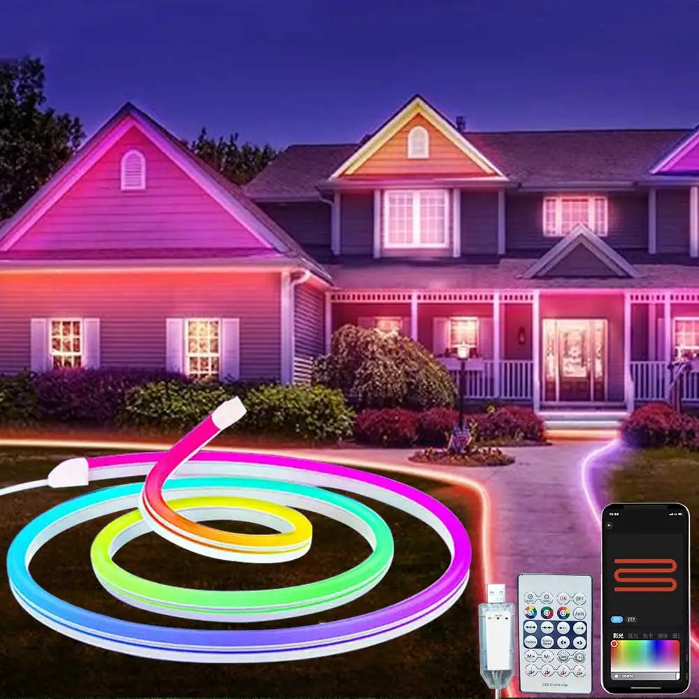 Neon Strip Light Bluetooth Neon Led Strip Lights Smart 1M 2M 3M 5M Waterproof RGBIC Flex Ribbon Led Tape Music Sync