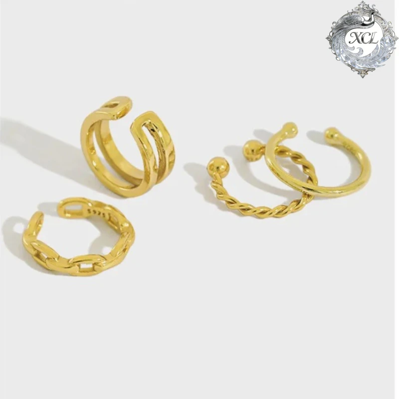 

Серьги-клипсы XCL из стерлингового серебра 925 пробы, двойные, витые, в стиле минимализм, для студенток, без прокола