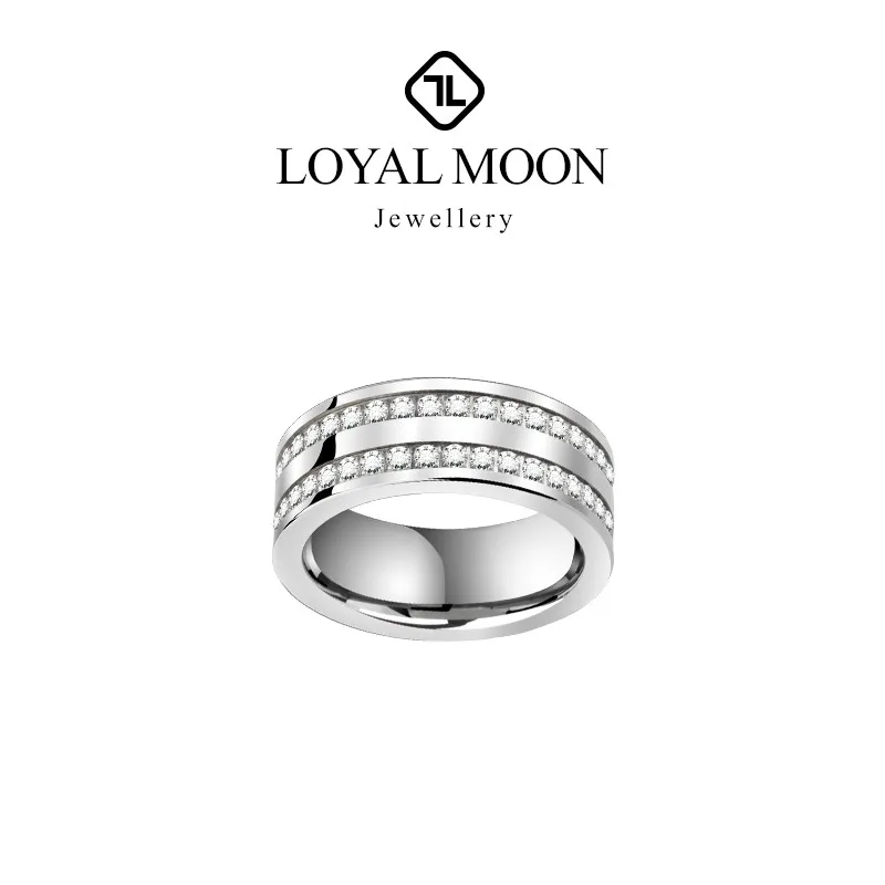 Loyal Moon Wedding Tungsten CarbideRings For Men Women 8mm Width High Polished With White/black Cz Stones, Customized