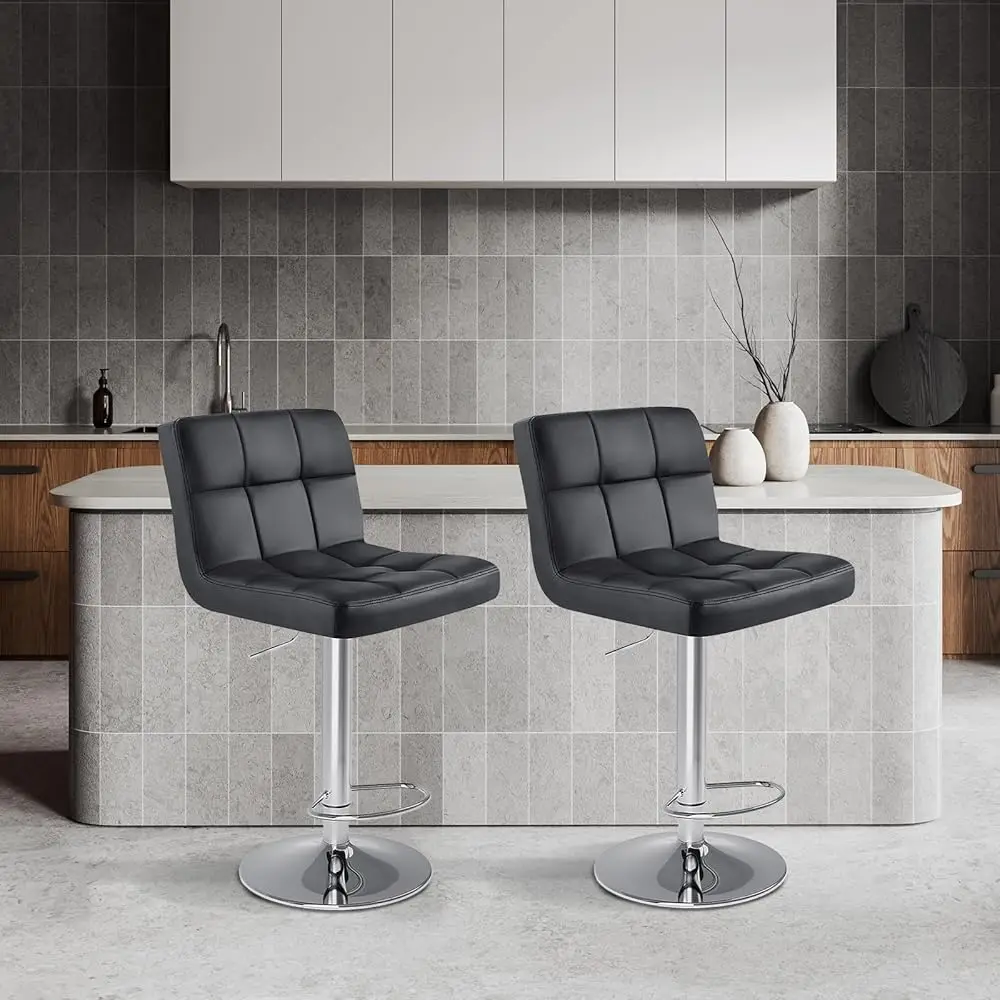 Pu Leather Adjustable Swivel Barstools With Back
