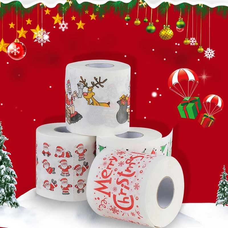 Rollo de papel higiénico con estampado navideño para el hogar, serie de patrones navideños, bonito, novedad