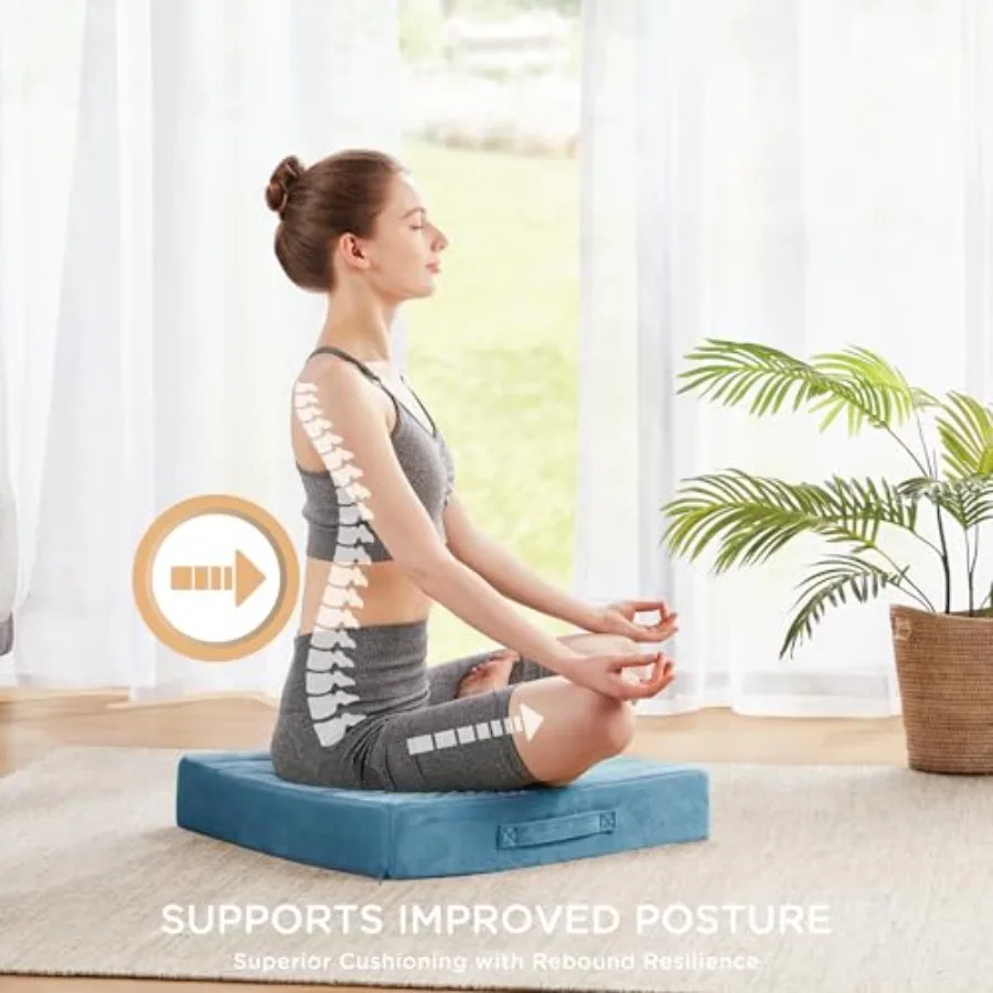 High Density Foam Floor Pillow Sets, Large Meditation Cushions Seatg for Adults and Yoga Sittg, Washable Thick Couch Cushion wi