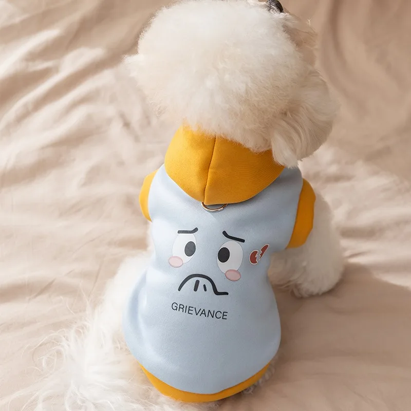 

Winter Puppy Sweatshirt Small to Medium Dog Warm Hoodie with Leash Teddy Bear Pullover Letter Print Bichon Two-Legged Clothes