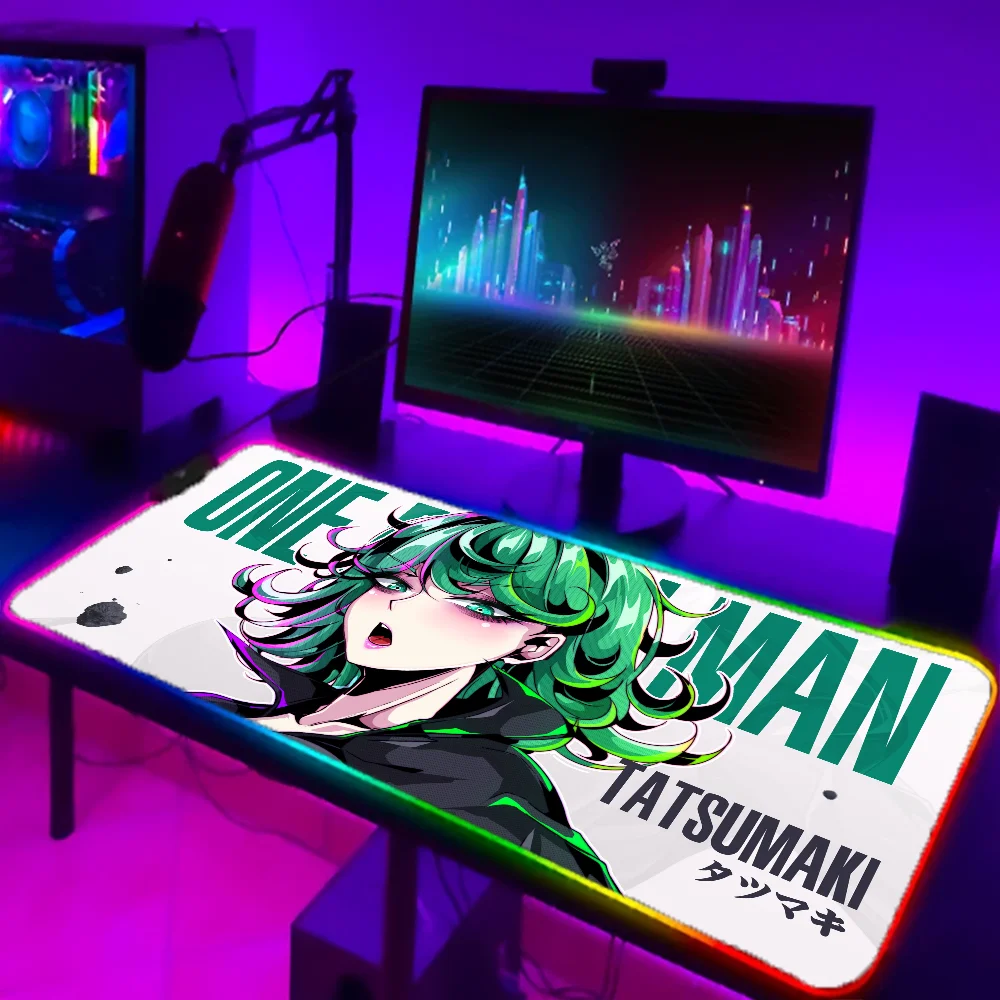 1pc Tatsumaki One Punch Man Mat XXL RGB Gaming Mouse Pads HD Black Gamer Accessories Large LED