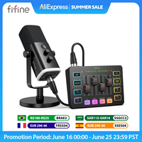 FIFINE All-in-One Podcast Kit with RGB Audio Mixer,Streaming Studio Set with Dynamic Mic for PC Gaming Recording-Ampligame KS5