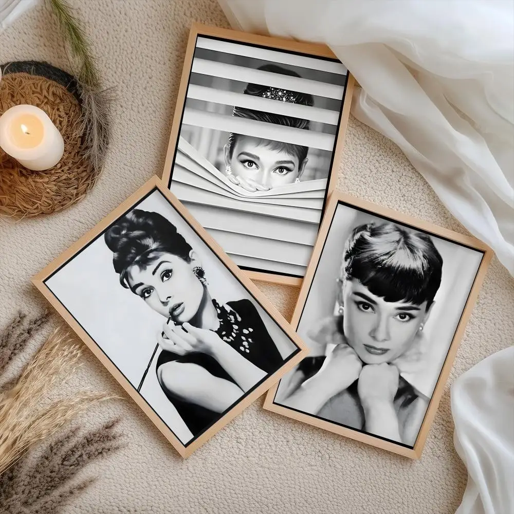 A-Audrey Hepburn Poster Stickers Self-Adhesive Painting Mural Decor Wall Decals for Bedroom Living Room Home HD Gift