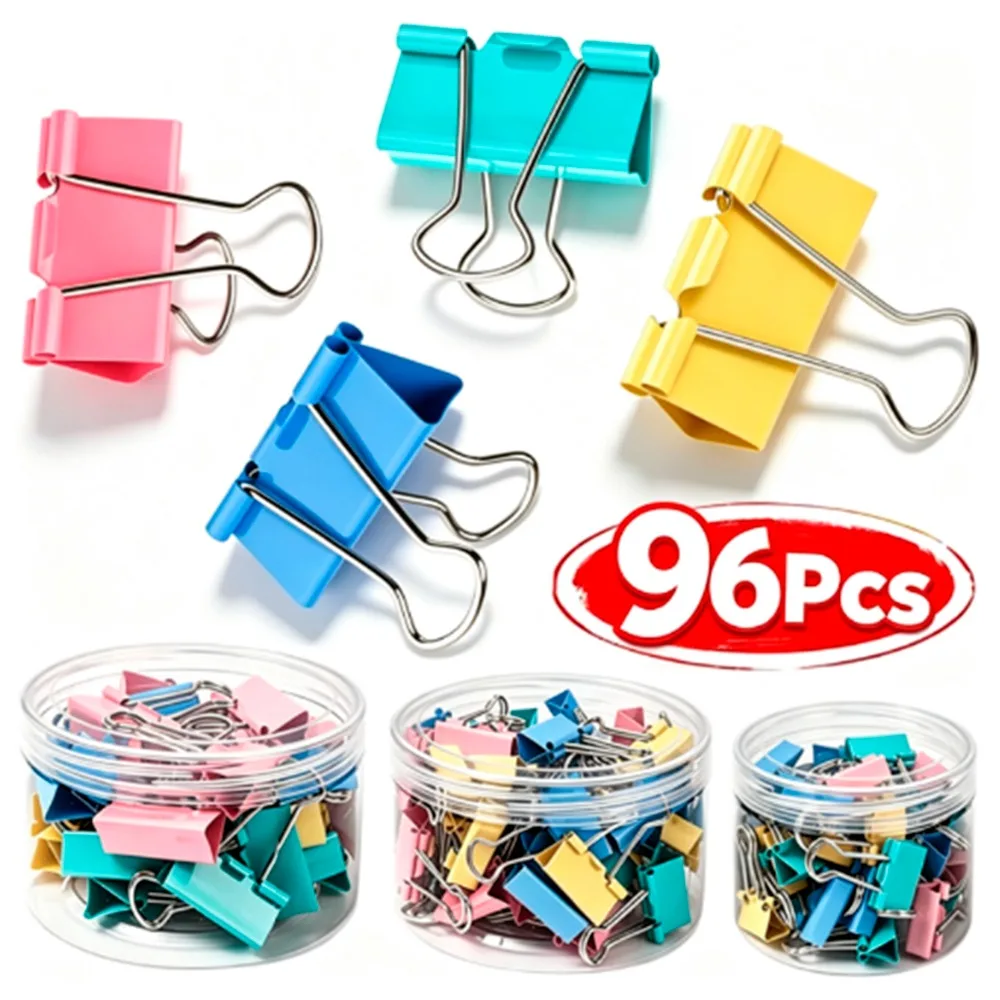 96Pcs Mixed Color Long Tail Clip Folders/Convenient Easy Carry/Ideal for Office Supplies Test Paper Binders 19mm / 25mm / 32mm