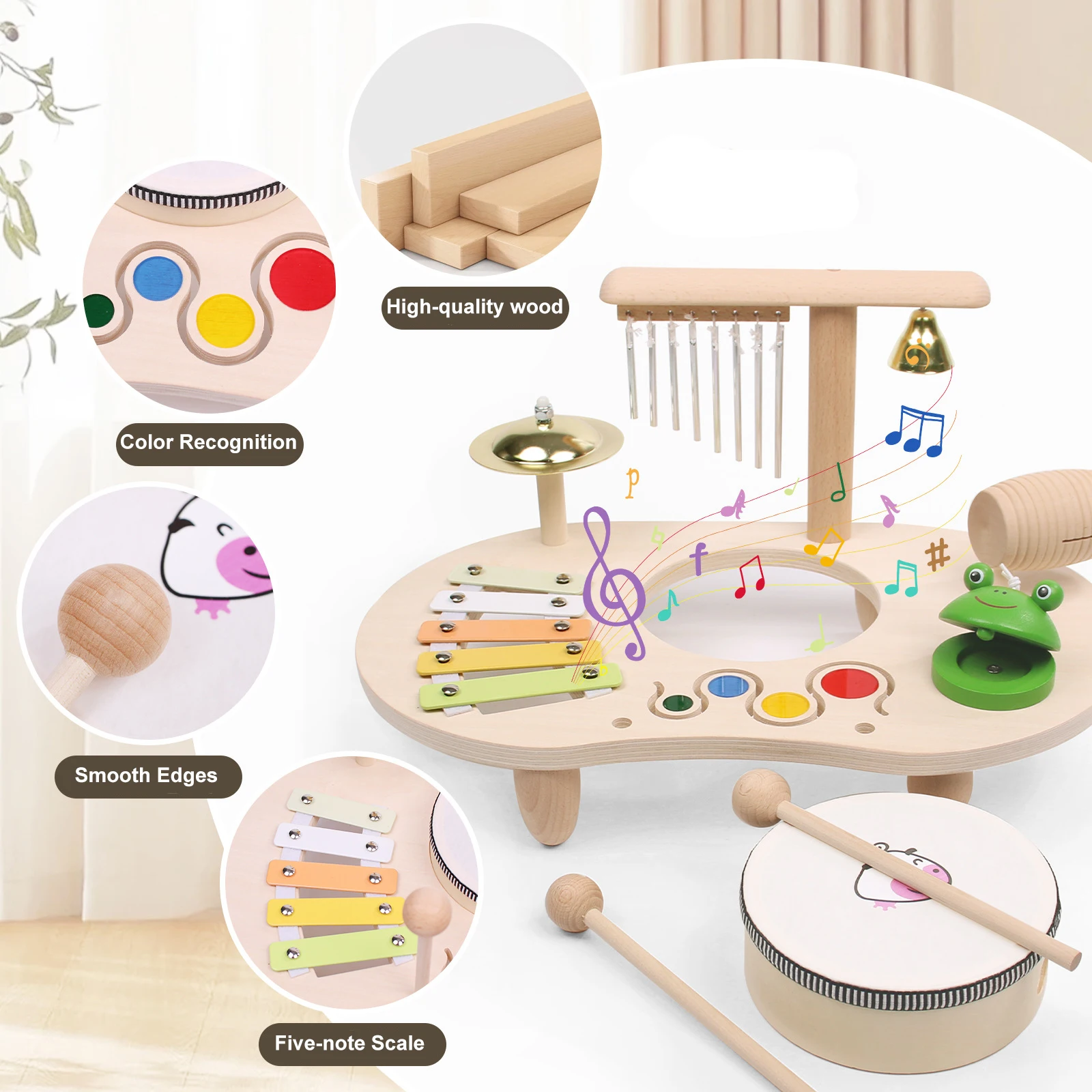 Set di batteria per bambini Strumenti musicali in legno per i più piccoli Giocattoli musicali educativi prescolari per bambini Giocattoli Montessori per bambini dai 3 ai 6 anni