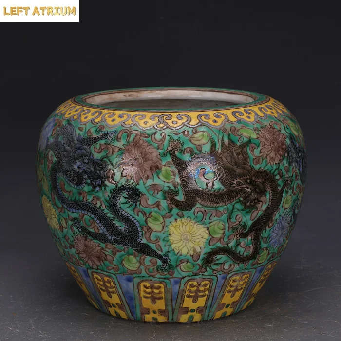 Qing Dynasty Kangxi plain three-color ancient-color dragon pattern Wanhua porcelain fish tank