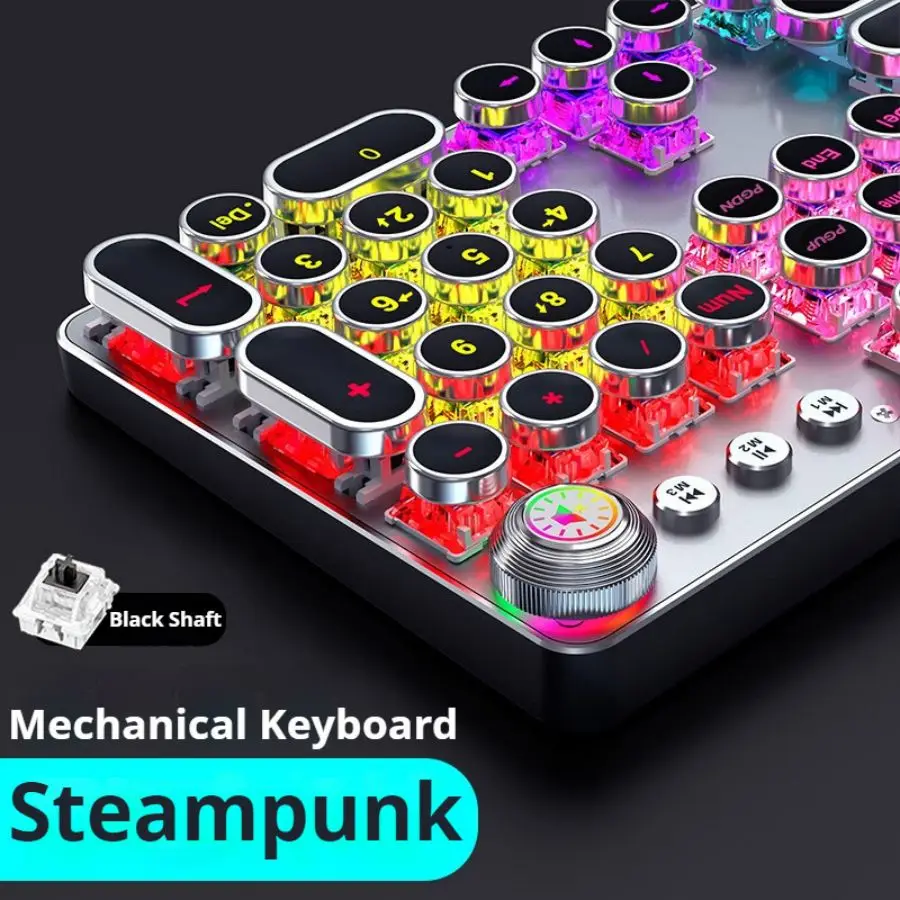 EWEADN TK100 Ergonomic Mechanical wired Keyboard,104 Keys,Retro Typewriter Style,All-Metal Panel, LED Backlit, for Gaming/Office
