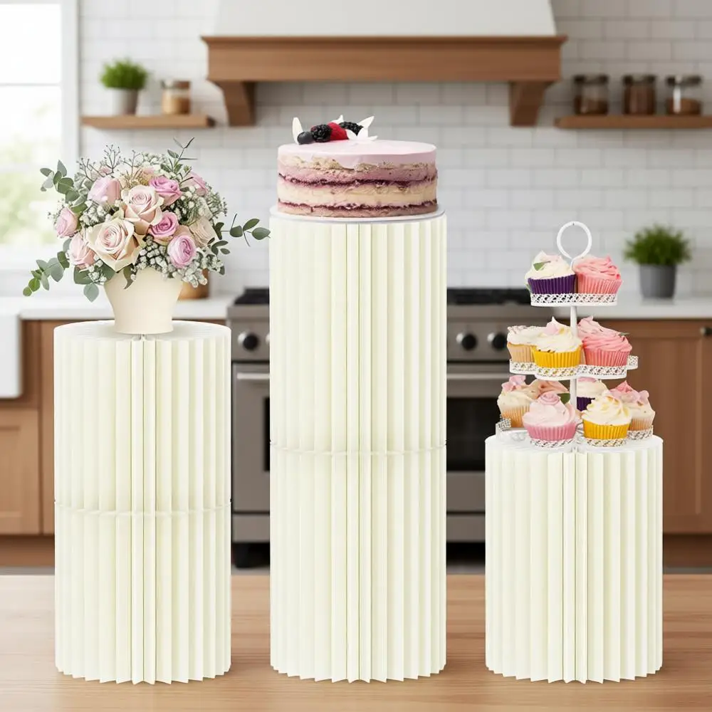 

Набор из 5-ти бумажных цилиндрических подставок с акриловыми дисками для круглых тортов или декора свадебных торжеств