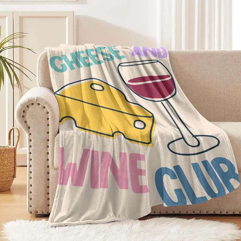 Wine And Cheese Club Art Print Throw Throw Blanket Soft Flannel Throw Lightweight Summer Home Nap for Sofa Cozy Bed Travel