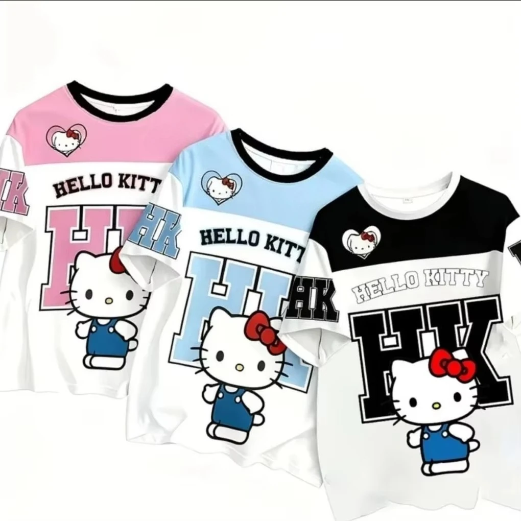 

2026 Summer Hello Kitty 3D Printed Short Sleeve Men_Women Fashion Casual Plus Size T-shirt Kids Loose Comfortable Breathable Top