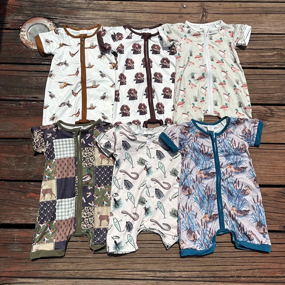 

C8.22 Летняя оптовая продажа, бутик в западном стиле, детские комбинезоны на молнии с короткими рукавами для новорожденных и мальчиков, охотничья утка