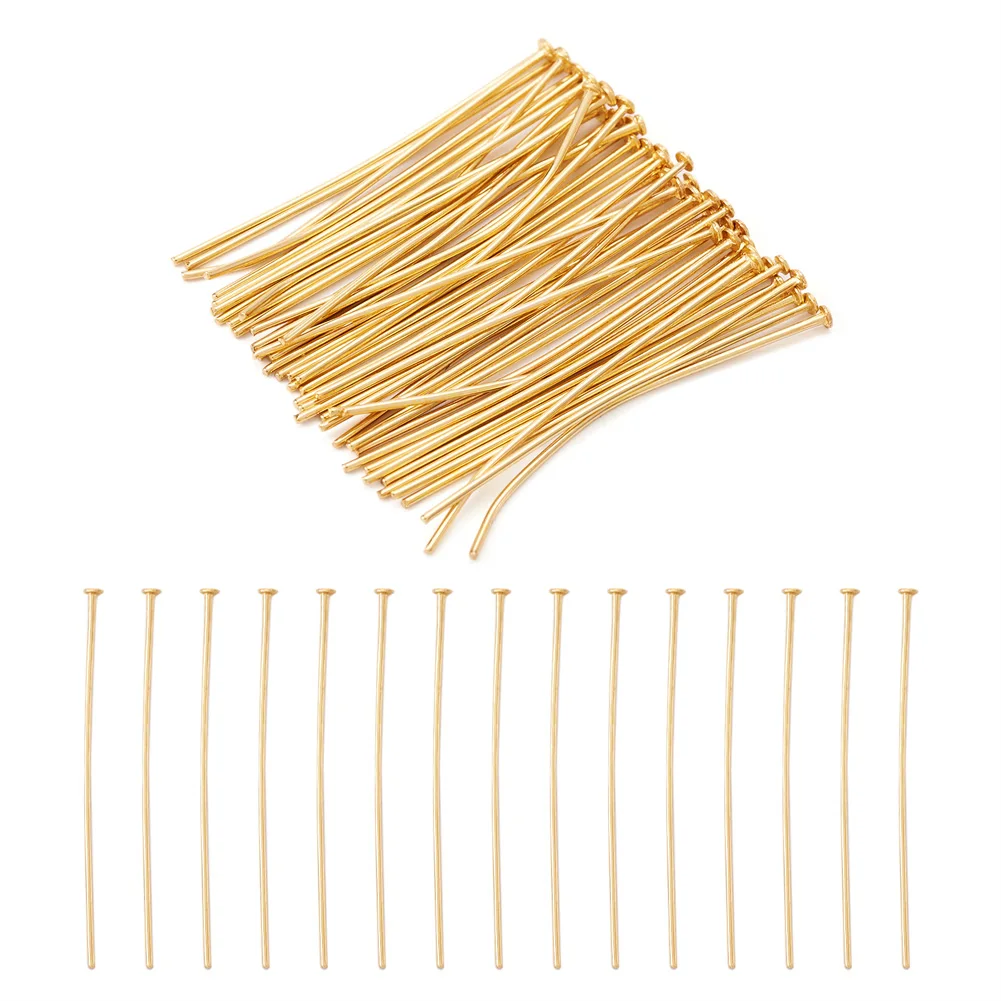 50pcs 304 Stainless Steel Flat Head Pins Gold Plated Headpin 15mm 20mm 30mm 35mm For DIY Jewelry Making Findings