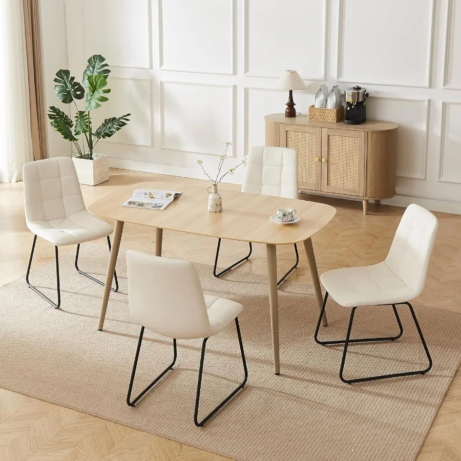55'' Scratch Resistant Modern Wood Dining Table for 4 with Leather UShaped Chairs Kitchen Dining Room Furniture Easy to Assembl