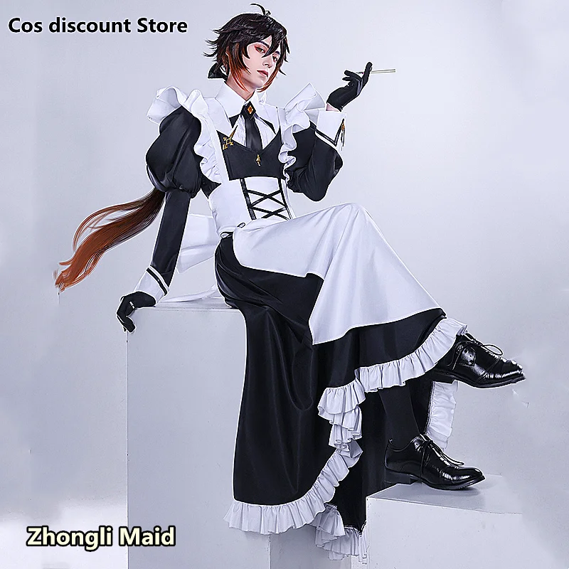 Zhongli Maid Cosplay Game Genshin Impact Cosplay Costume Anime Man Maid Dress Disguise Women Costumes for Men 2022 Sizes S-XL