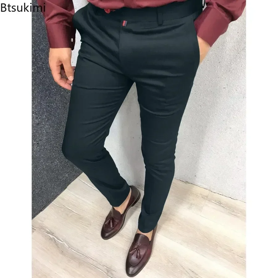 2026 Men's Fashion Casual Trousers Daily Business Formal Pants High Waist Slim Solid Versatile Small Feet Pants Male Four Season