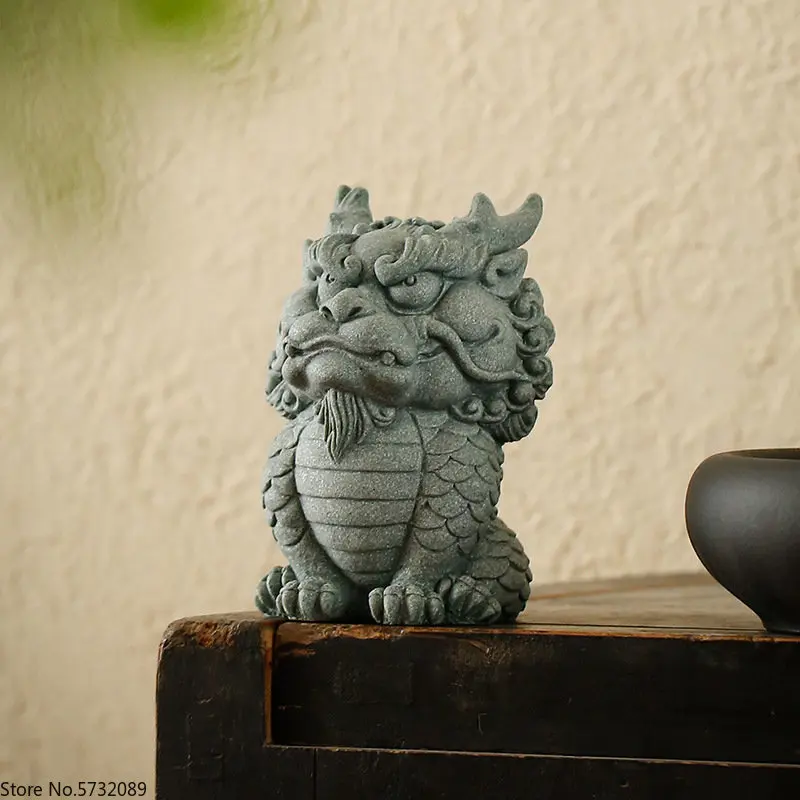 New Chinese style Lucky Beast Qilin Tea Table Tea Pet Decoration Creative Green Sand Stone Fish Tank Submerged Landscape Design