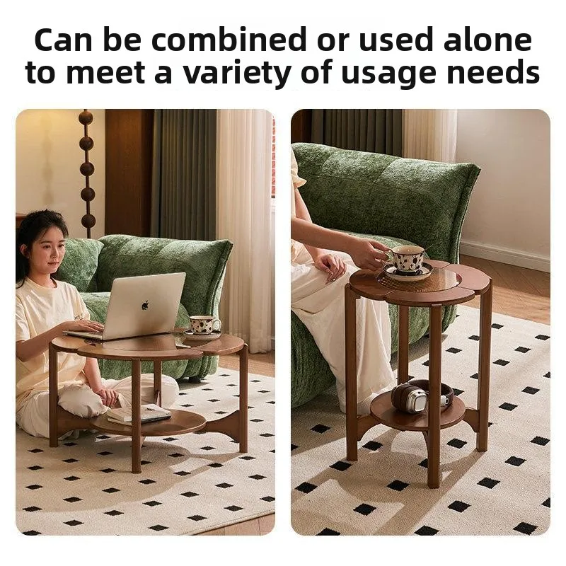 Coffee table, living room home use rattan woven four-leaf clover coffee table, creative side table