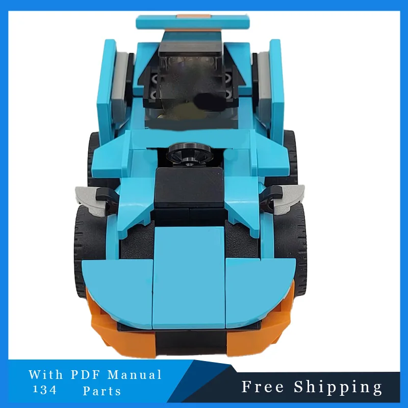 134 PCS MOC Mini Mobil Balap Kartun Biru Teknologi Bricks Model Rakitan Blok Bangunan Mainan Kreatif untuk Pajangan Hadiah Festival Anak-anak