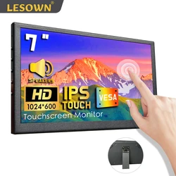 LESOWN Display Touch Screen piccolo da 7 pollici con supporto per altoparlanti IPS 1024x600 Monitor secondario portatile HDMI per Windows Mac White