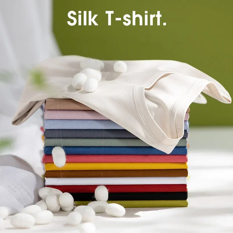 MRMT 2026 Brand New Women's Mulberry Silk Mercerized Cotton T Shirt Women T-Shirt Loose Simple V Neck Slim Short Sleeve Top Tees