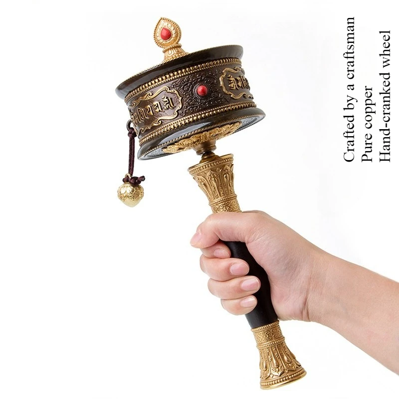 

Tibetan Household Hand-cranked Prayer Wheel with Six-character Engraving Hand-cranked Prayer Cylinder Home Ornament 60,000 Times