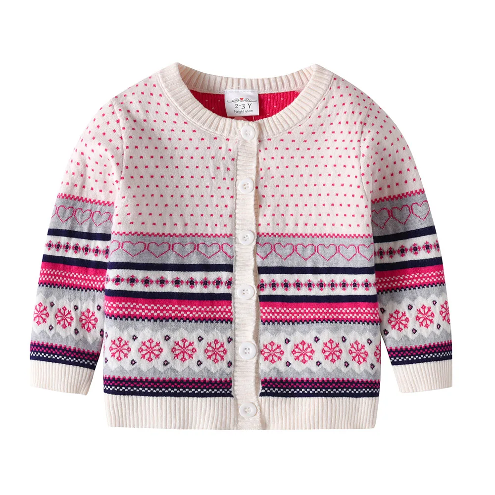 DXTON Toddler Girls Knitting Cardigan Sweater Dot Snowflakes Children Xmas New Year Costumes Single-Breasted Kids Outwear Coat