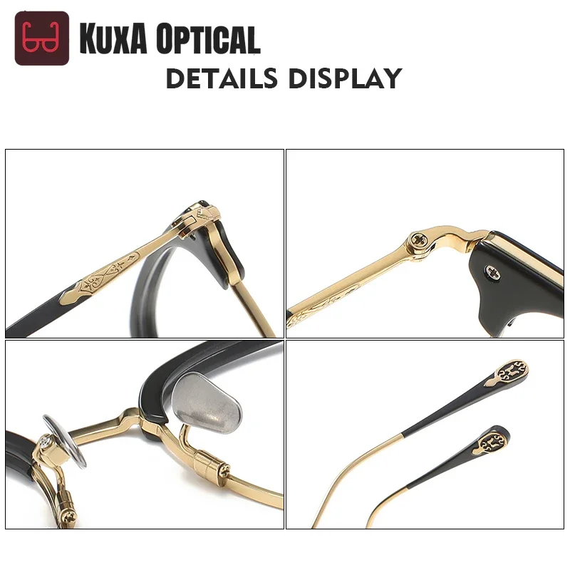 Okulary męskie KUXA, czysty tytan, owalne oprawki w stylu vintage, okulary do czytania z ochroną przed niebieskim światłem, okulary korekcyjne fotochromowe z możliwością personalizacji.