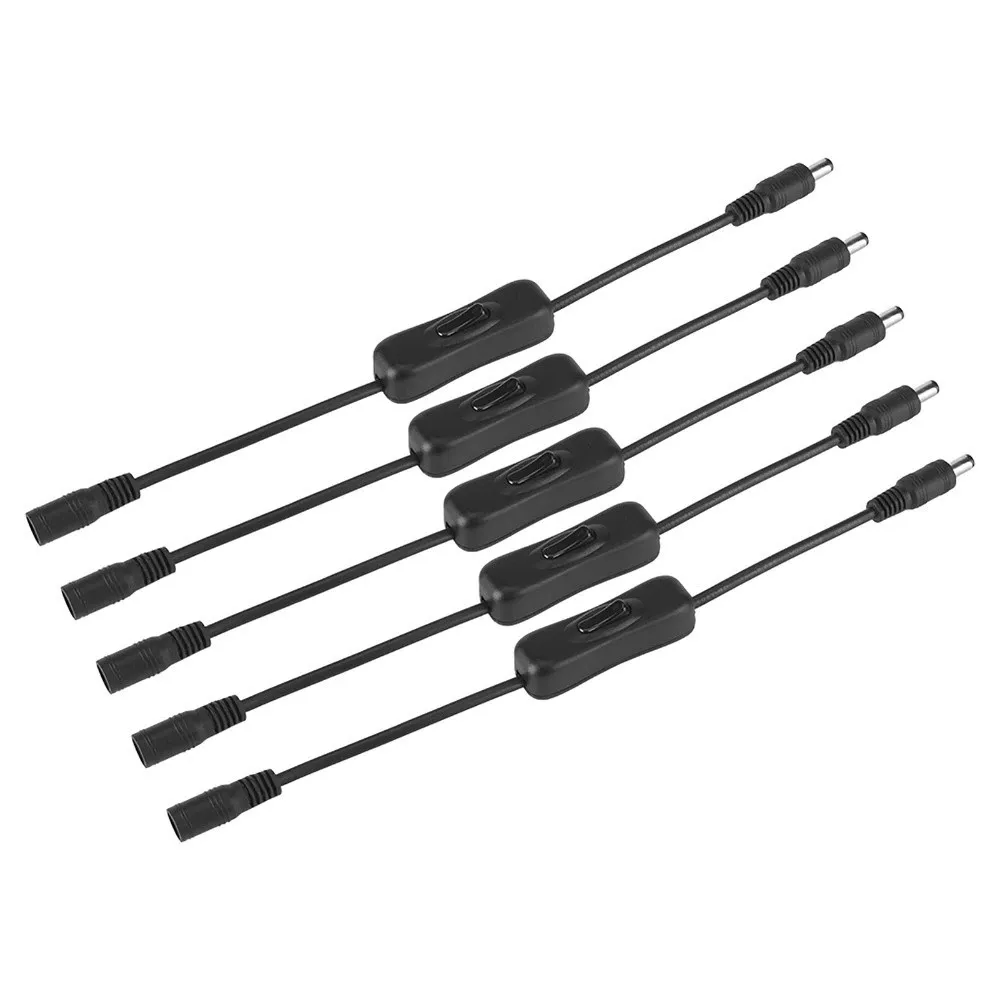 5 Pack Male to Female Connector LED Strip Light Wire Switch DC 12-24V 5.5 X 2.1mm Inline On/Off Switch Cable Black or White
