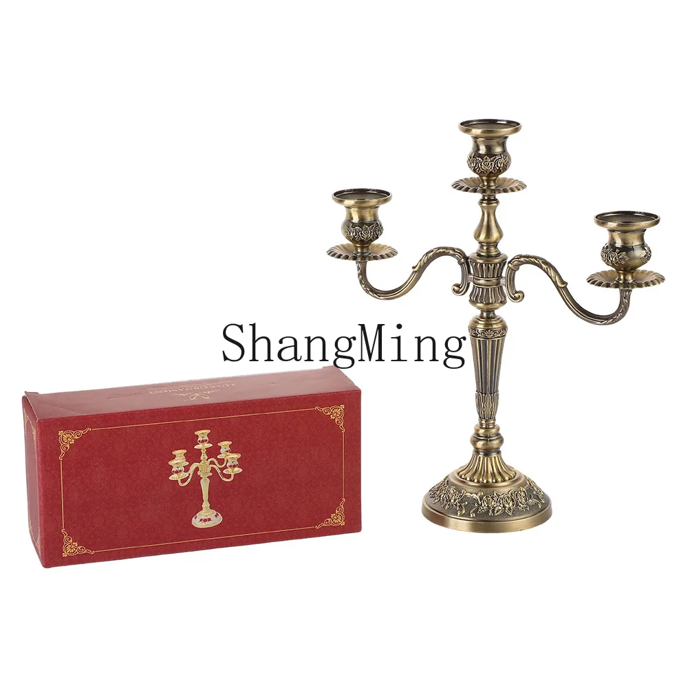

PYH retro candlelight dinner three-head zinc alloy candle holder home creative decoration ornament light luxury candle