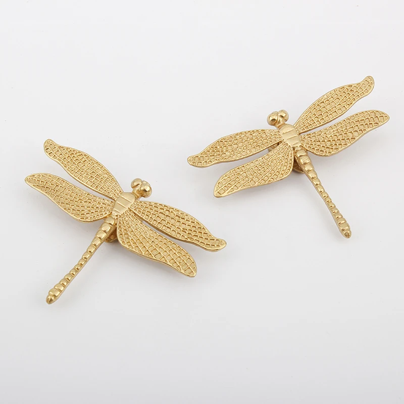 Exquisite 8PCS Solid Brass French Dragonfly Furniture Pulls Handles Drawer Knobs Cupboard Wardrobe Closet Dresser Cabinet Pulls